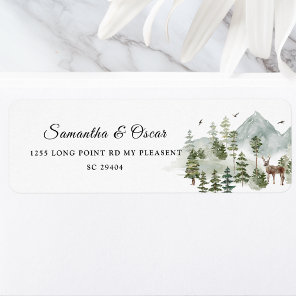 Watercolor Forest | Trees And Deer  Label