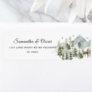 Watercolor Forest   Trees And Deer  Label