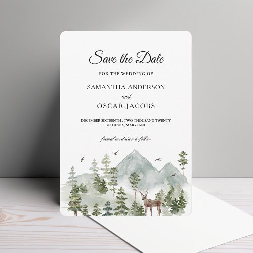 Watercolor Forest  Trees And Deer   Save The Date