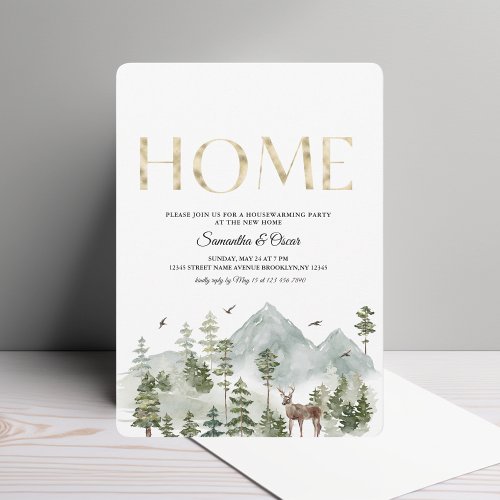 Watercolor Forest  Trees And Deer  Save The Date