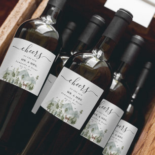 Watercolor Forest Trees And Deer Wine Label