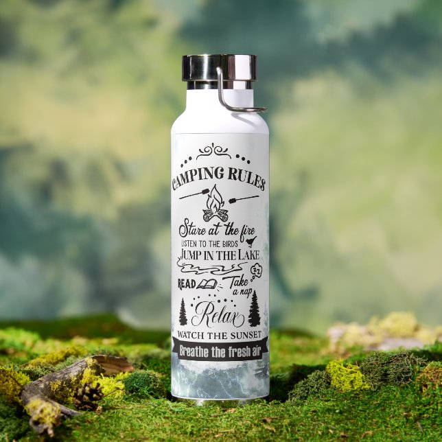 Watercolor Forest Trees Camping Rules Water Bottle (Outdoor)