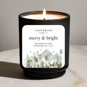"Watercolor Forest Trees & Deer Candle  Square Sticker