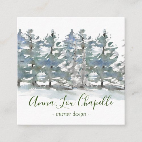Watercolor forest trees design square business card
