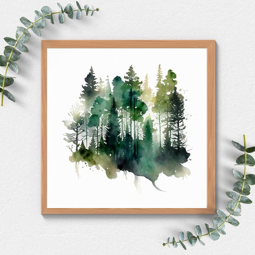 Watercolor Forest Trees Nature Green Browns Poster