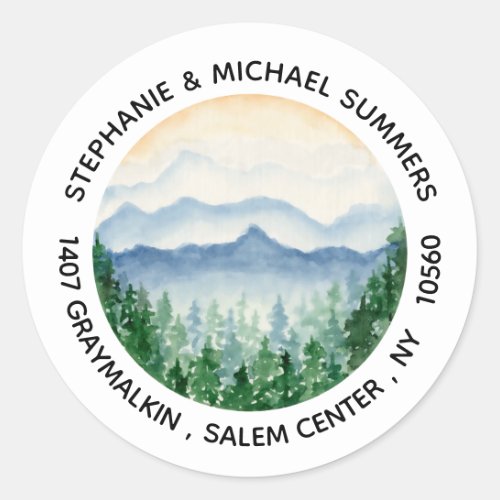 Watercolor Forest Trees Round Return Address Classic Round Sticker