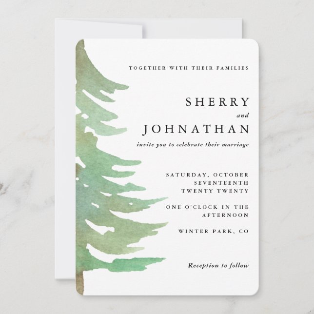 Watercolor forest wedding invitation (Front)