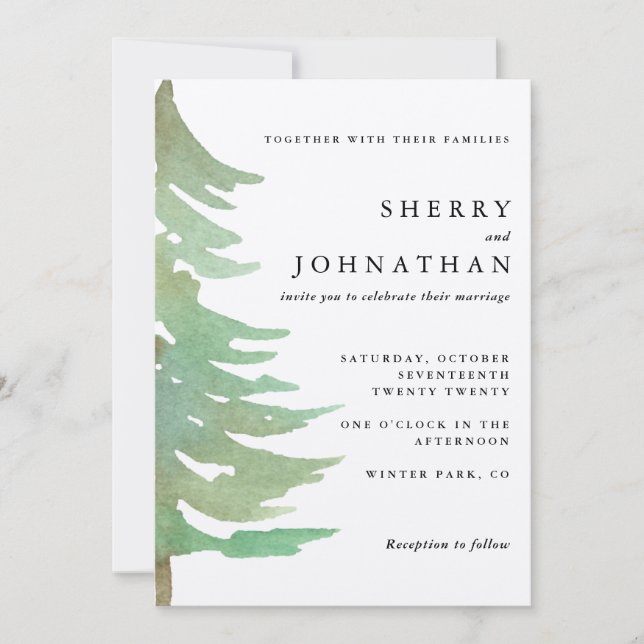 Watercolor forest wedding invitation (Front)
