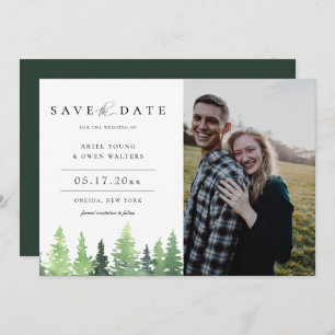 Watercolor Forest Wedding Save The Date Photo Announcement