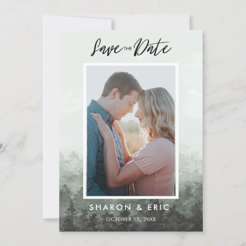 Watercolor Forest Wedding Save the Date Photo Card