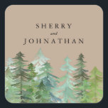 Watercolor forest wedding square sticker<br><div class="desc">A elegant,  nature themed wedding sticker. Part of a full wedding suite. With elegant text and beautiful watercolor forest design.</div>