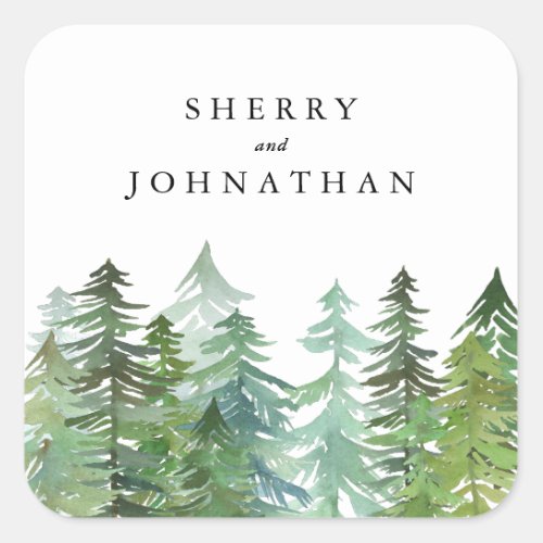 Watercolor forest wedding square sticker