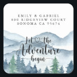 Watercolor Forest Wedding Stickers<br><div class="desc">Elegant rustic watercolor mountains and forest scene wedding return address label stickers, featuring lush blue and green trees and mountains with a script text: let the adventure begin. For those who love a romantic dreamy woodland vibe for their ceremony and celebration. To see the full collection of matching materials for...</div>
