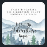 Watercolor Forest Wedding Stickers<br><div class="desc">Elegant rustic watercolor mountains and forest scene wedding return address label stickers, featuring lush blue and green trees and mountains with a script text: let the adventure begin. For those who love a romantic dreamy woodland vibe for their ceremony and celebration. To see the full collection of matching materials for...</div>
