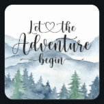 Watercolor Forest Wedding Stickers<br><div class="desc">Elegant rustic watercolor mountains and forest scene wedding stickers,  featuring lush blue and green trees and mountains with a script text: let the adventure begin. For those who love a romantic dreamy woodland vibe for their ceremony and celebration.</div>