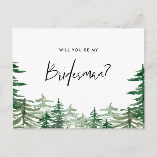 Watercolor Forest Will You Be My Bridesmad Invitation Postcard