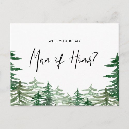 Watercolor Forest Will You Be My Man of Honor Invitation Postcard