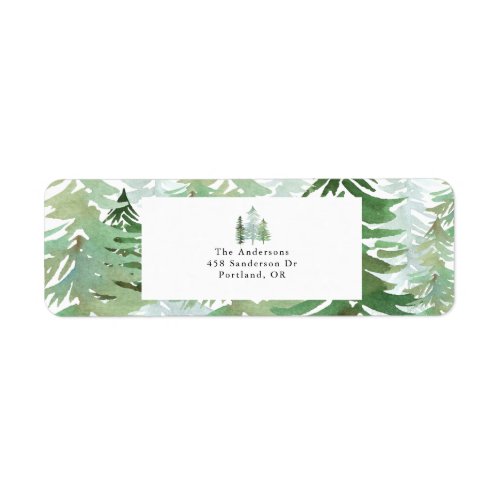 Watercolor forest winter christmas label