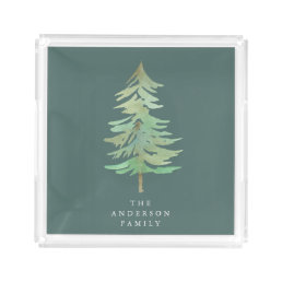 Watercolor forest winter serving tray