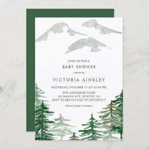 Watercolor Forest Winter Woodland Baby Shower Invitation