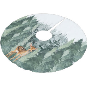 Watercolor Forest with Deer Brushed Polyester Tree Skirt