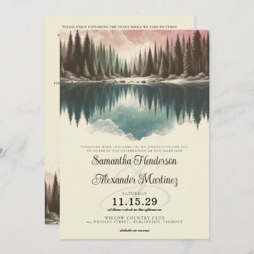 Watercolor Forest with Details Wedding Invitation