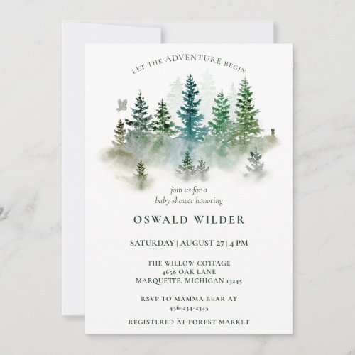 Watercolor Forest Woodland Animals Baby Shower Invitation