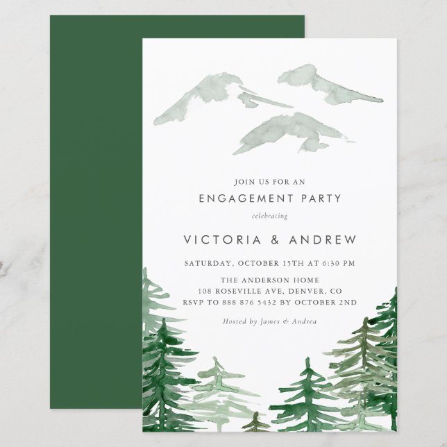 Watercolor Forest Woodland Engagement Party Invite (Front/Back)