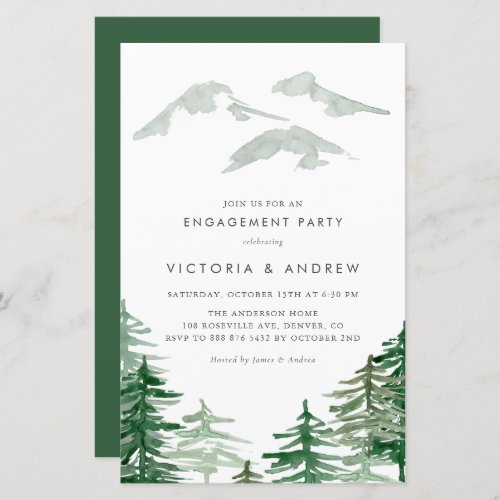 Watercolor Forest Woodland Engagement Party Invite