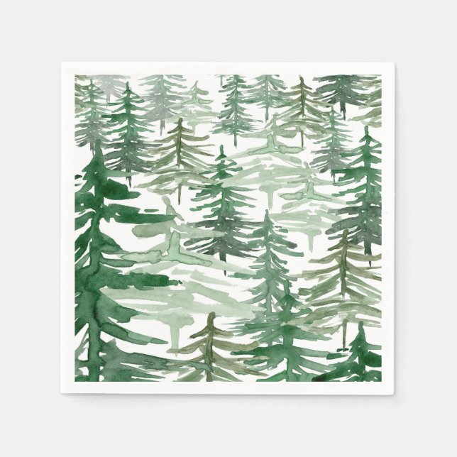 Watercolor Forest Woodland Pattern Birthday Party Napkins (Front)