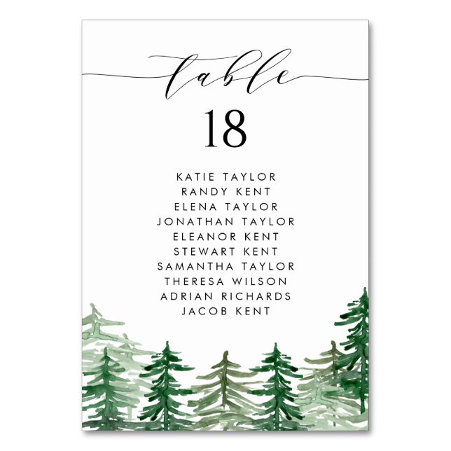 Watercolor Forest Woodland Wedding Seating Table Number (Front)