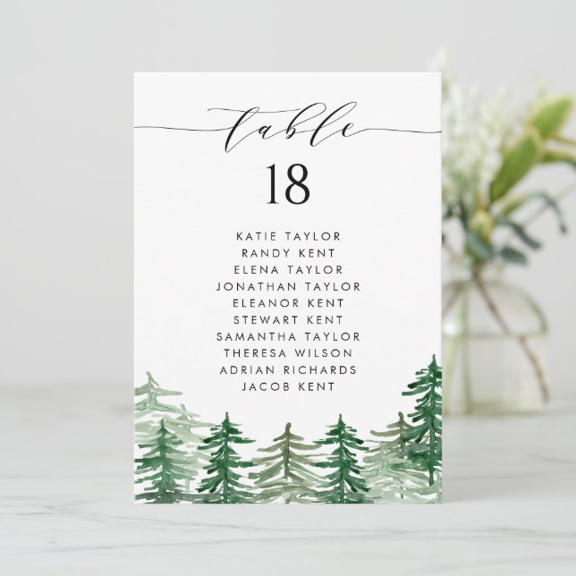Watercolor Forest Woodland Wedding Table Plan Invitation (Standing Front)