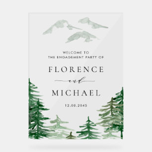 Watercolor Forest Woodland Winter Engagement Party Acrylic Sign