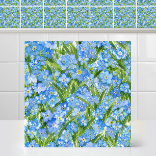 Watercolor Forget Me Not Blue Floral Pattern Ceramic Tile