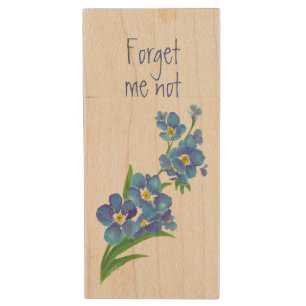 Watercolor Forget-me-not Flower Remembrance Wood Flash Drive