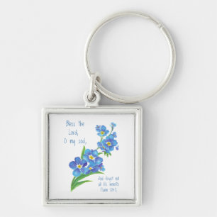 Watercolor Forget Me Not Flower & Scripture Keychain