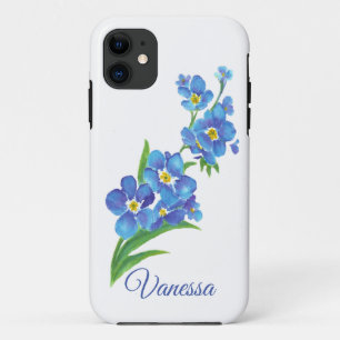 Watercolor Forget-me-not Flowers Custom Name iPhone 11 Case