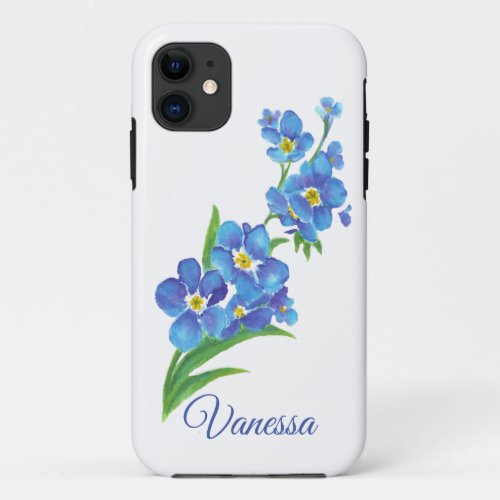 Watercolor Forget_me_not Flowers Custom Name iPhone 11 Case