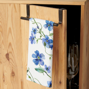 watercolor forget me not flowers kitchen towel