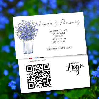 Watercolor Forget Me Not Jar Florist Calling Note  Card