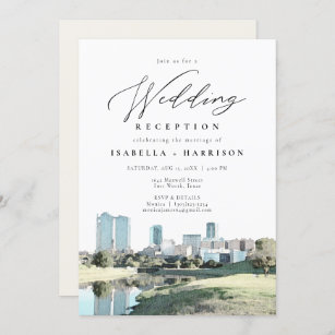 Watercolor Fort Worth Skyline Wedding Reception Invitation