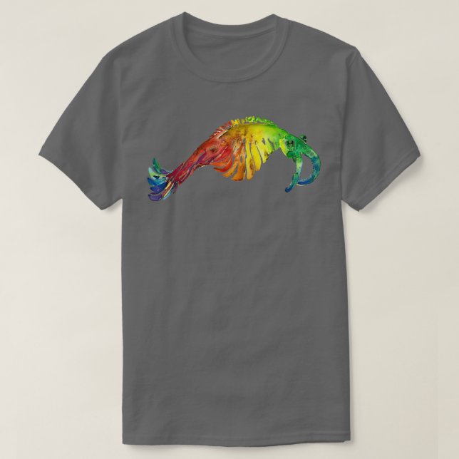 Watercolor Fossil Anomalocaris in Rainbow T-Shirt (Design Front)