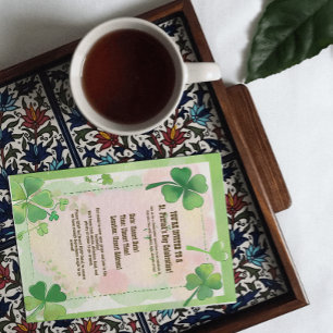 Watercolor Four Leaf Clove Shamrock St. Patrick's Invitation