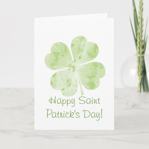 Watercolor Four leaf Clover Shamrock Saint Patrick Card
