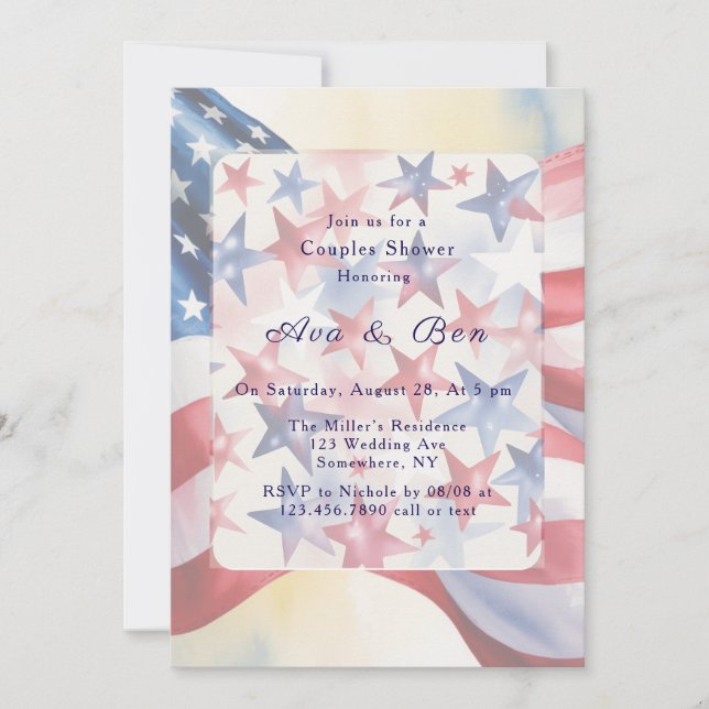 Watercolor Fourth Of July Couples Shower Invitation (Front)