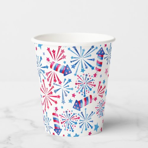 Watercolor Fourth Of July Fireworks  Rockets Paper Cups