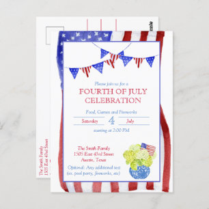 Watercolor Fourth of July Party Postcard