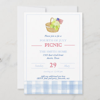 Watercolor Fourth of July Picnic Invitation