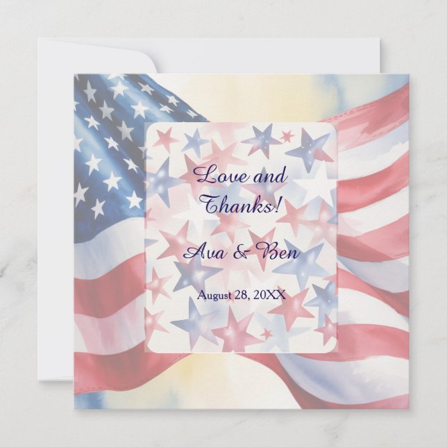 Watercolor Fourth Of July Wedding Thank You Card (Front)