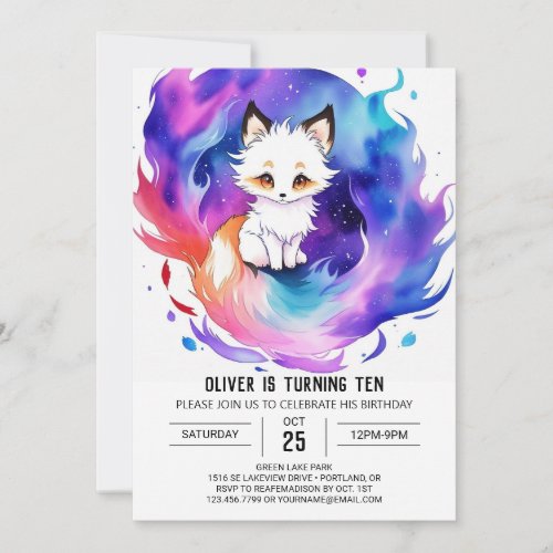 Watercolor Fox Adventure Birthday Invitation